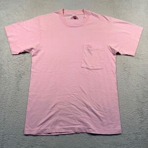 Vintage 90s Fruit of the Loom Pink Pocket Tee Single‎ Stitch Made in USA Adult M